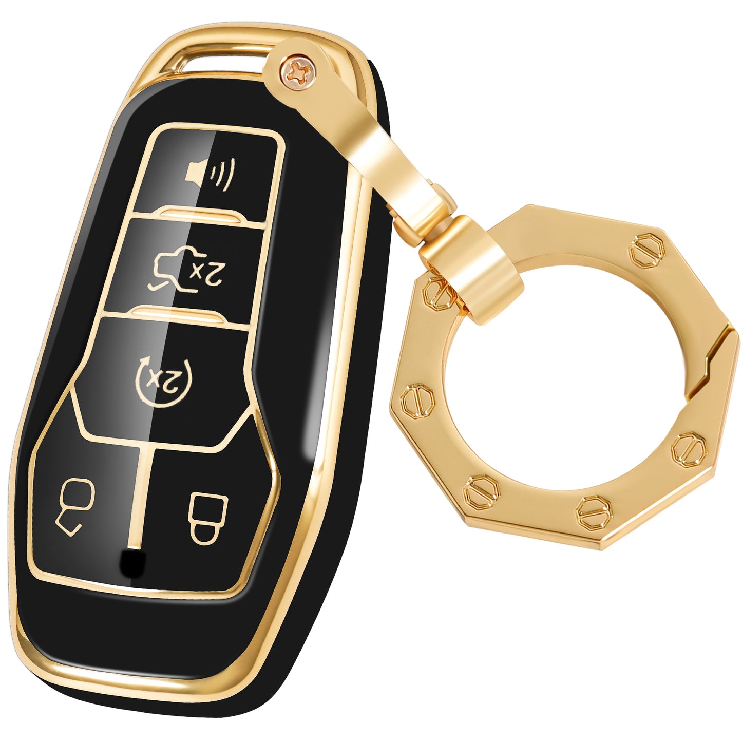 for Ford Key Fob Cover Car Key Case Shell with Gold Keychain fit Ford Explorer Edge Mustange Fusion