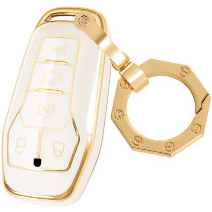 for Ford Key Fob Cover Car Key Case Shell with Gold Keychain fit Ford Explorer Edge Mustange Fusion