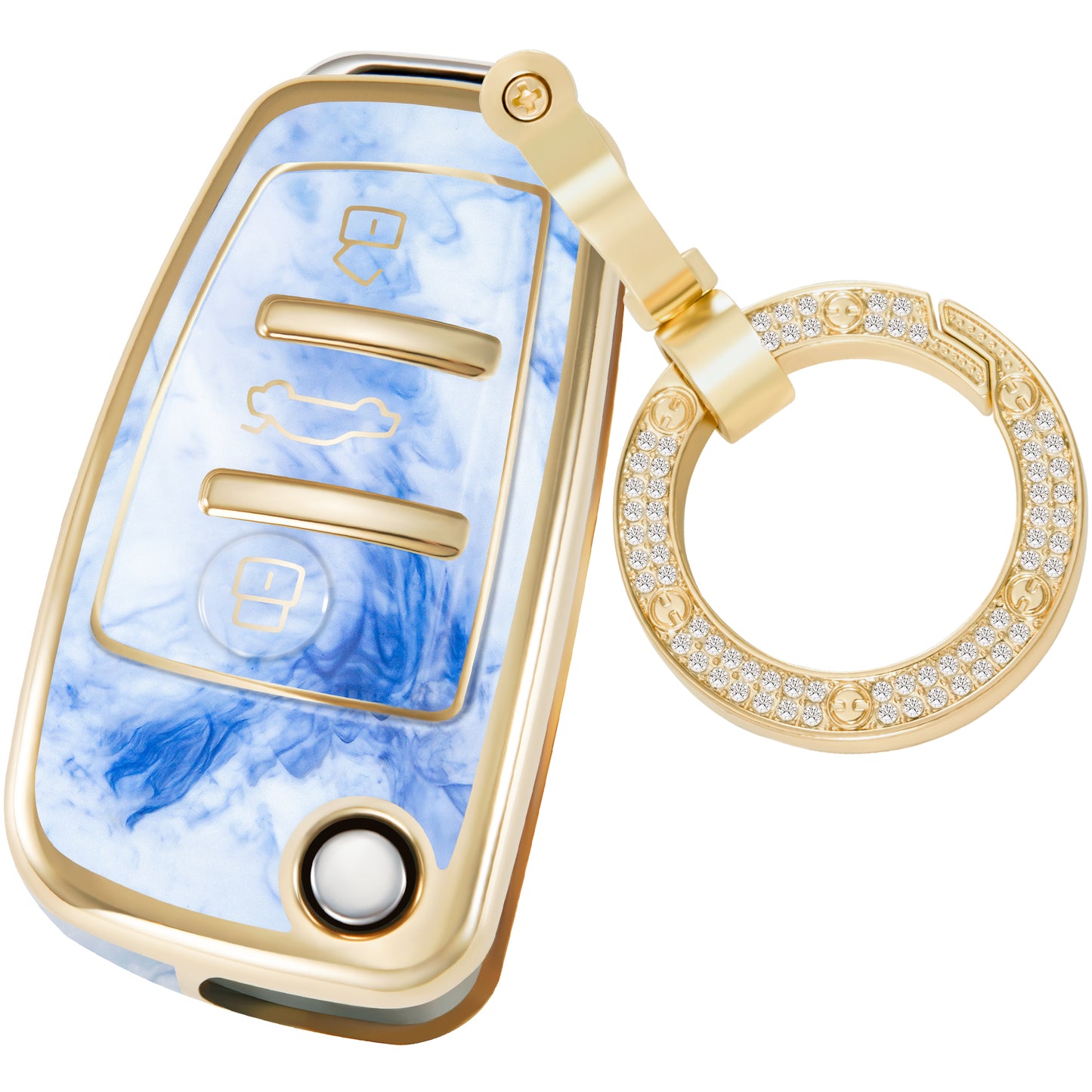 Key Fob Cover for Audi A3 A1 A6 Q2 Q3 Q7 TT TTS R8 S3 S6 RS3, Fashion Key Shell with Diamond Gold Keychain