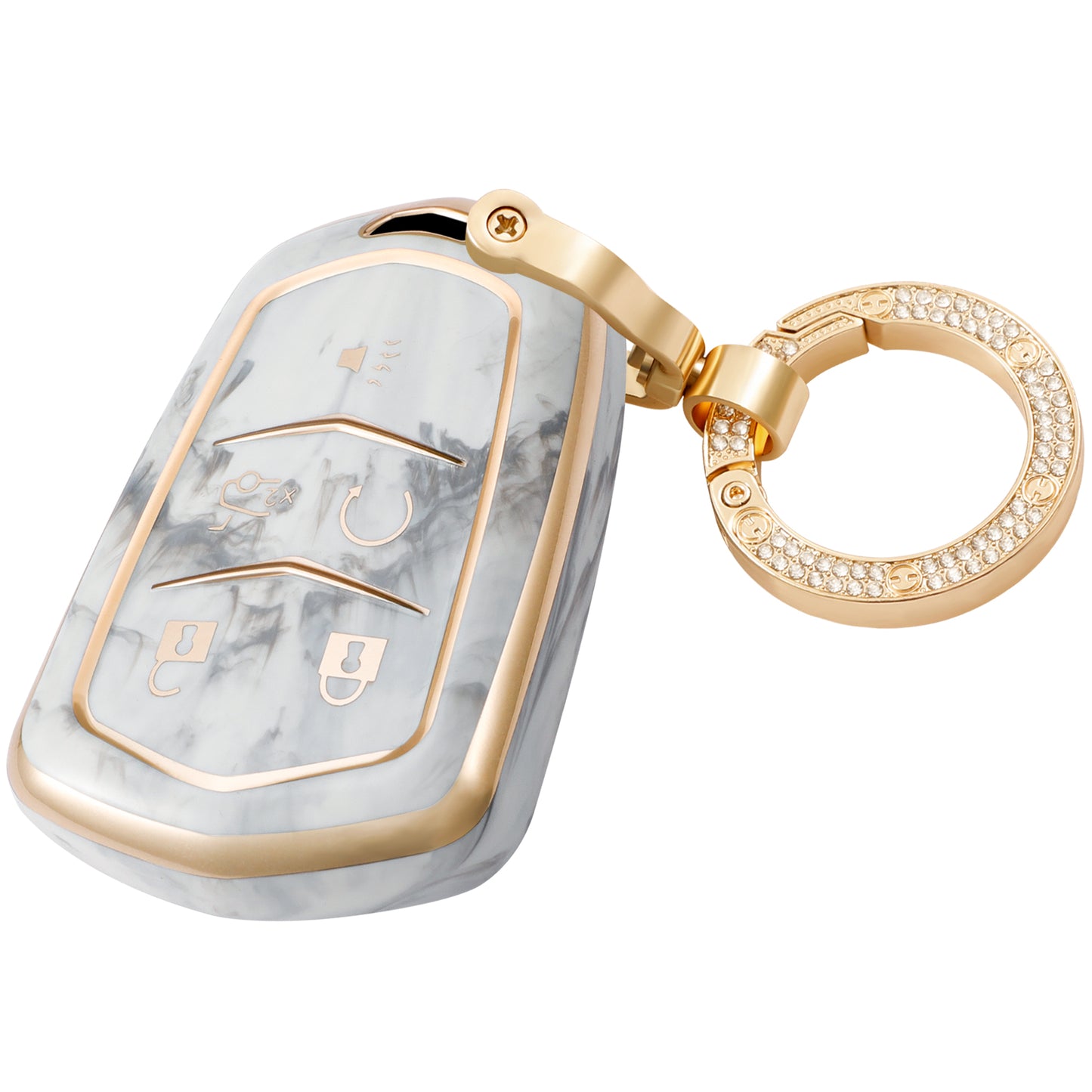 Key Fob Cover for Cadillac CT6 XT5 CTS XTS SRX ATS DTS STS, Fashion Key Shell with Diamond Gold Keychain