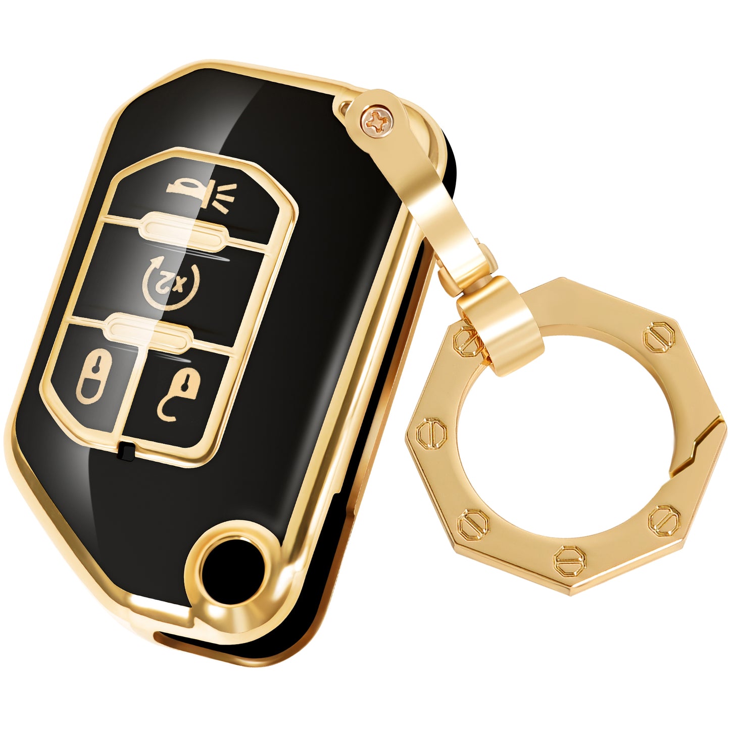 for Jeep Key Fob Cover Car Key Case Shell with Gold Keychain fit Wrangler Gladiator JL JLU JT