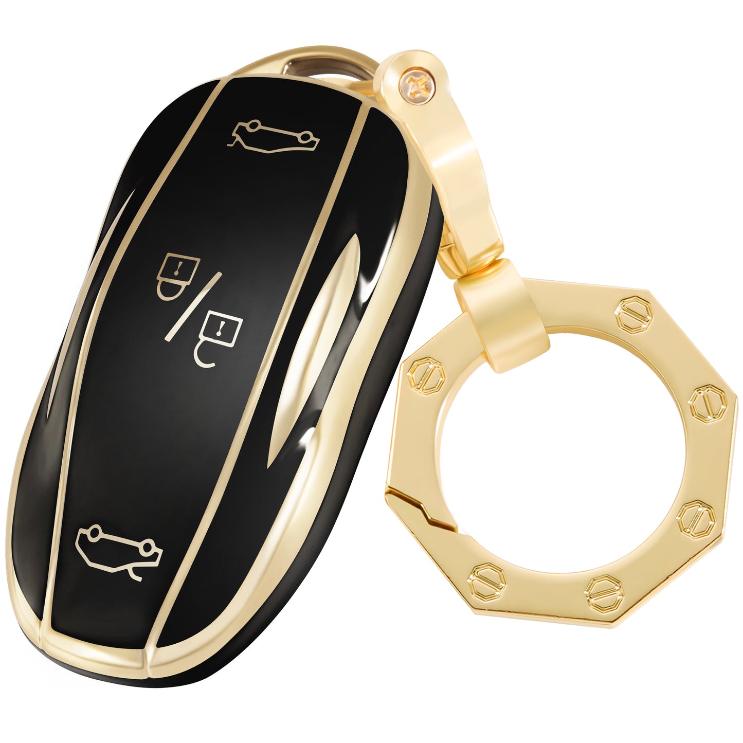 for Tesla Key Fob Cover Car Key Case Shell with Gold Key chain fit Tesla Model-Y Model-3