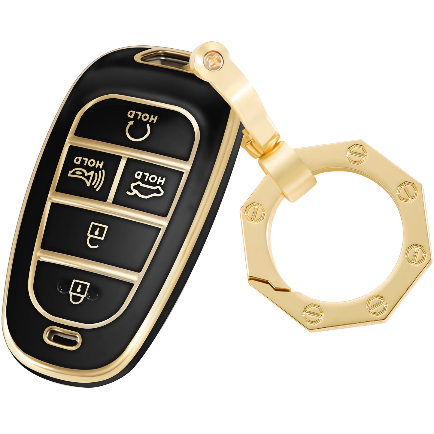 Key Fob Cover for Hyundai-Premium Key Case Shell with Gold Keychain fit Hyundai Sonata Santa fe Tucson