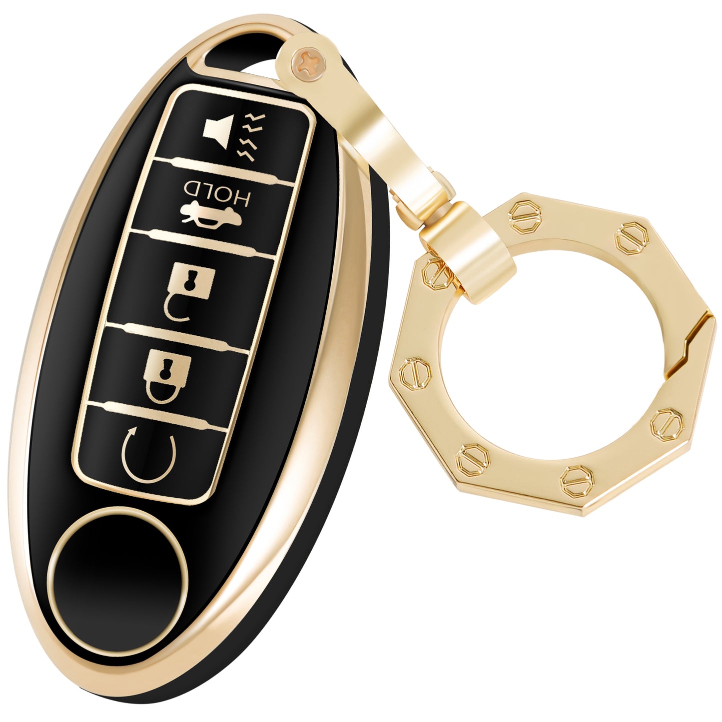 for Nissan Key Fob Cover Car Key Case Shell with  Gold Keychain Compatible with Nissan Altima Maxima Murano Rogue Sentra 370z Pathfinder