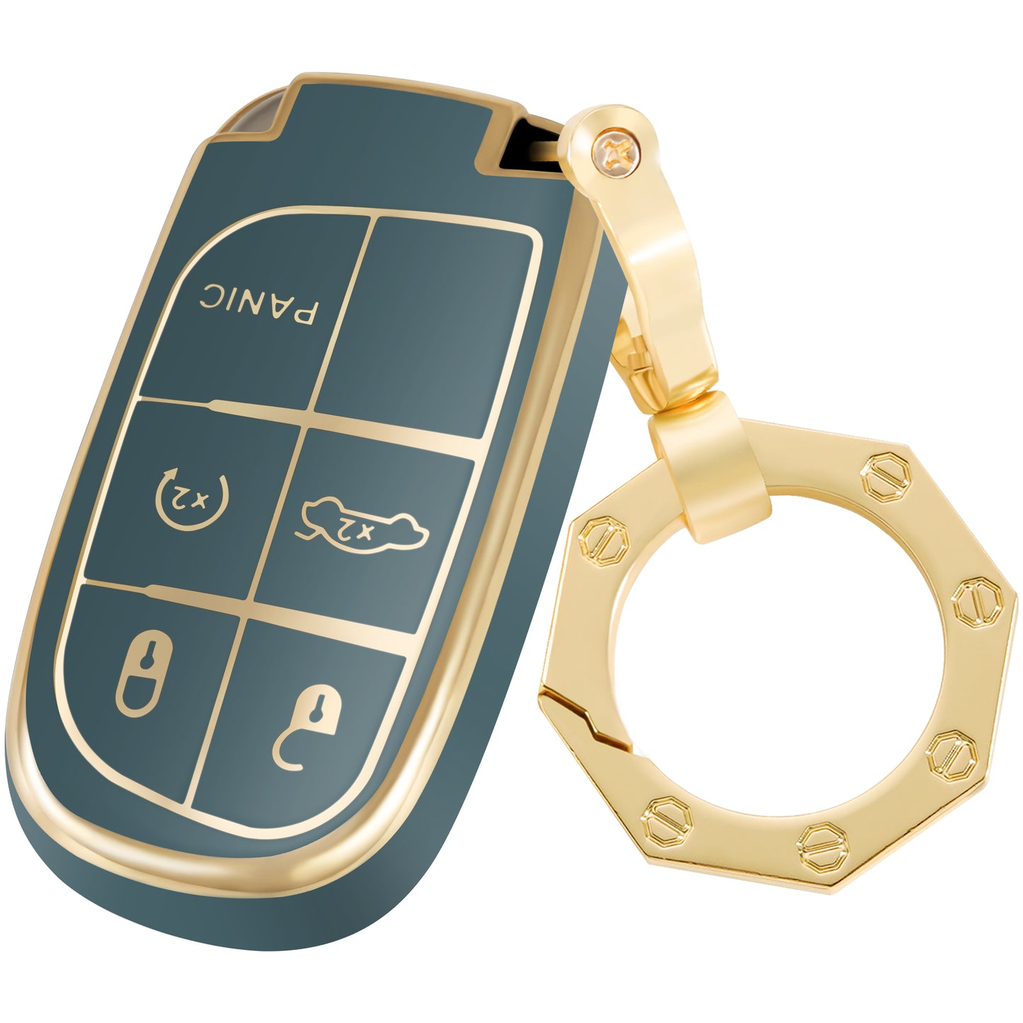 for Jeep and Dodge Key Fob Cover Car Key Case Shell with Gold Keychain fit Grand Cherokee Renegade Chrysler Durango