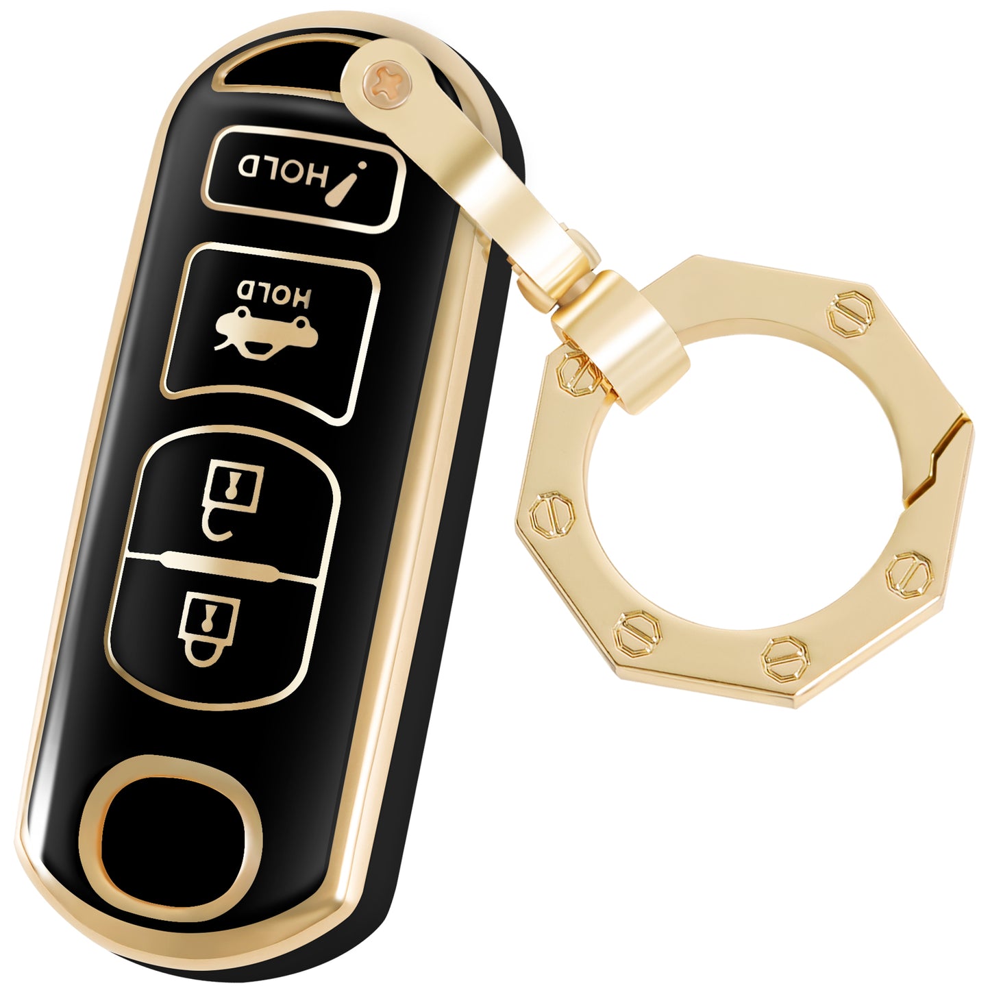 For Mazda Key Fob Cover Car Key Case Shell with Gold Keychain fit Mazda 3 6 8 Miata MX-5 CX-3 CX-5 CX-7 CX-9