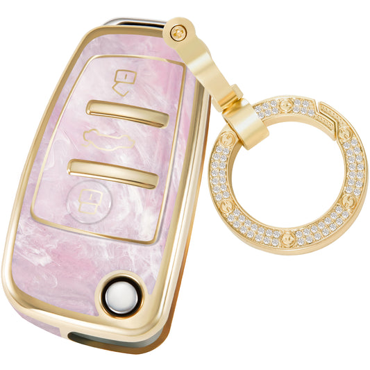 Key Fob Cover for Audi A3 A1 A6 Q2 Q3 Q7 TT TTS R8 S3 S6 RS3, Fashion Key Shell with Diamond Gold Keychain