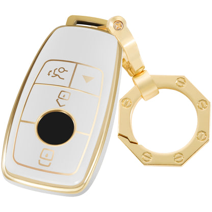 for Mercedes Benz Key Fob Cover Car Key Case Shell with Gold Keychain fit Mercedes Benz E S A C G Class