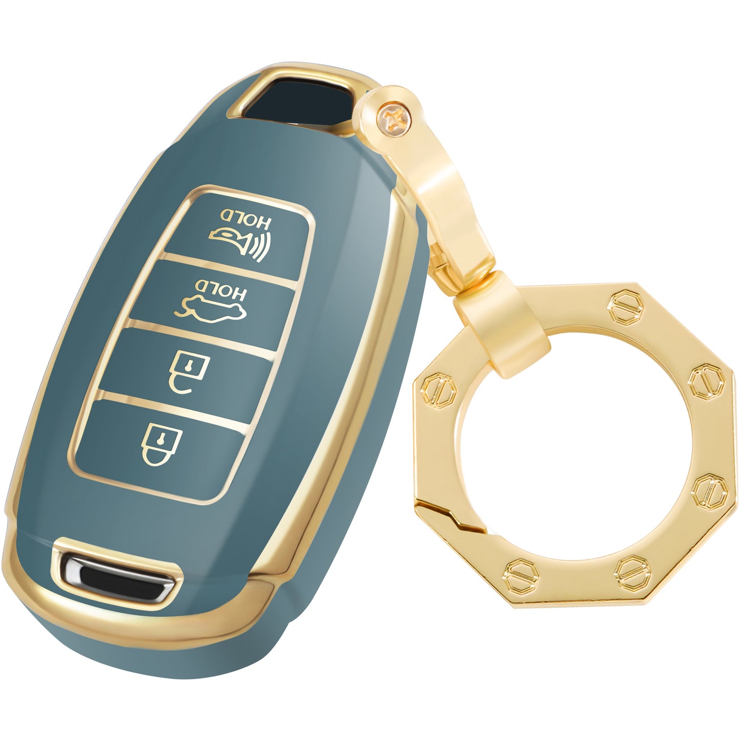 for Hyundai Key Shell, Key Fob Cover Case with Gold Keychain fit Hyundai Fe Palisade Kona Elantra GT Veloster Silicone