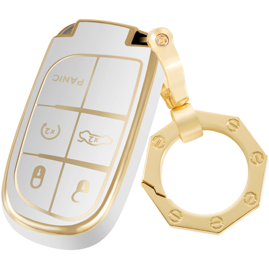 for Jeep and Dodge Key Fob Cover Car Key Case Shell with Gold Keychain fit Grand Cherokee Renegade Chrysler Durango