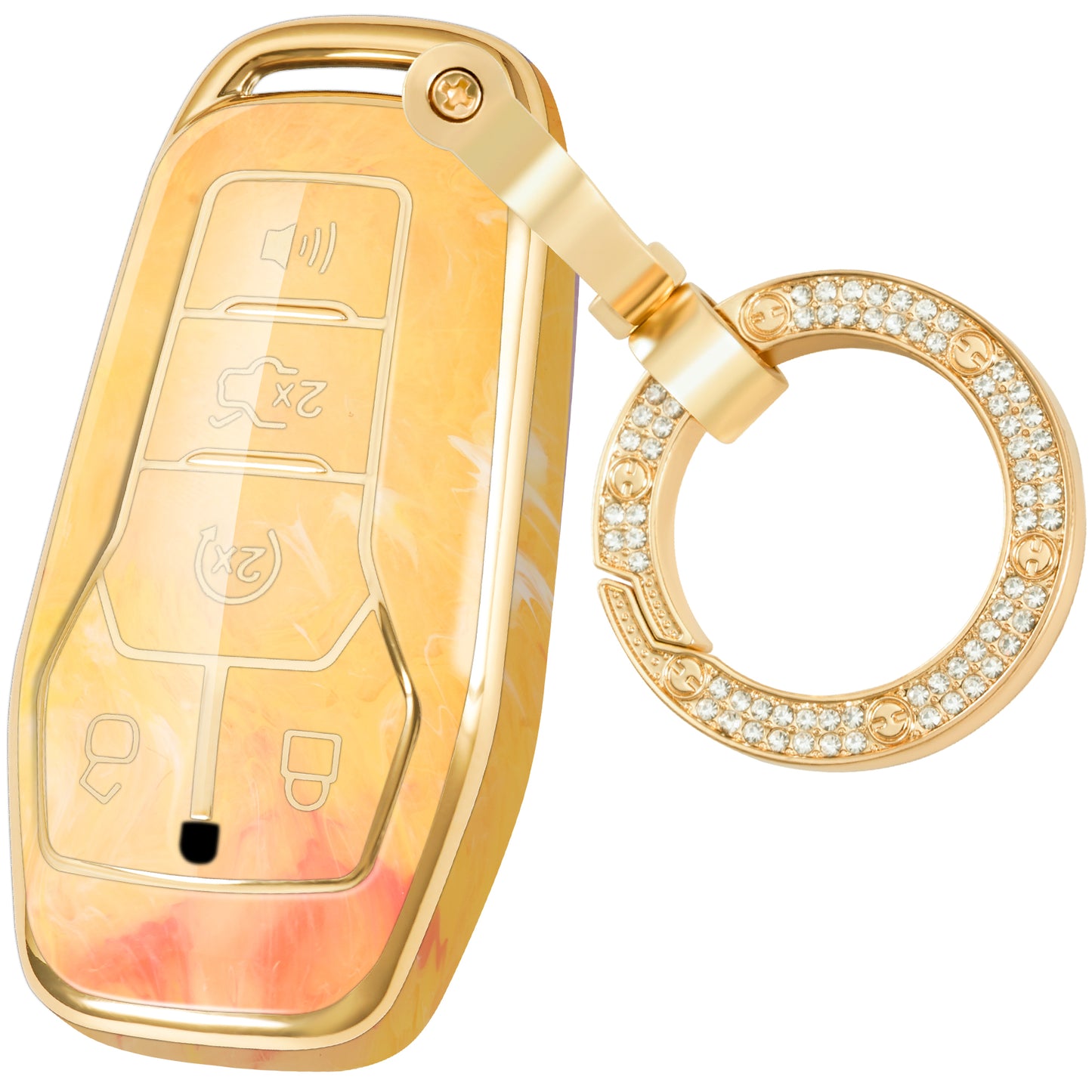 Key Fob Cover for Ford Mustang Edge Explorer F150 Mondeo, Fashion Key Shell with Diamond Gold Keychain