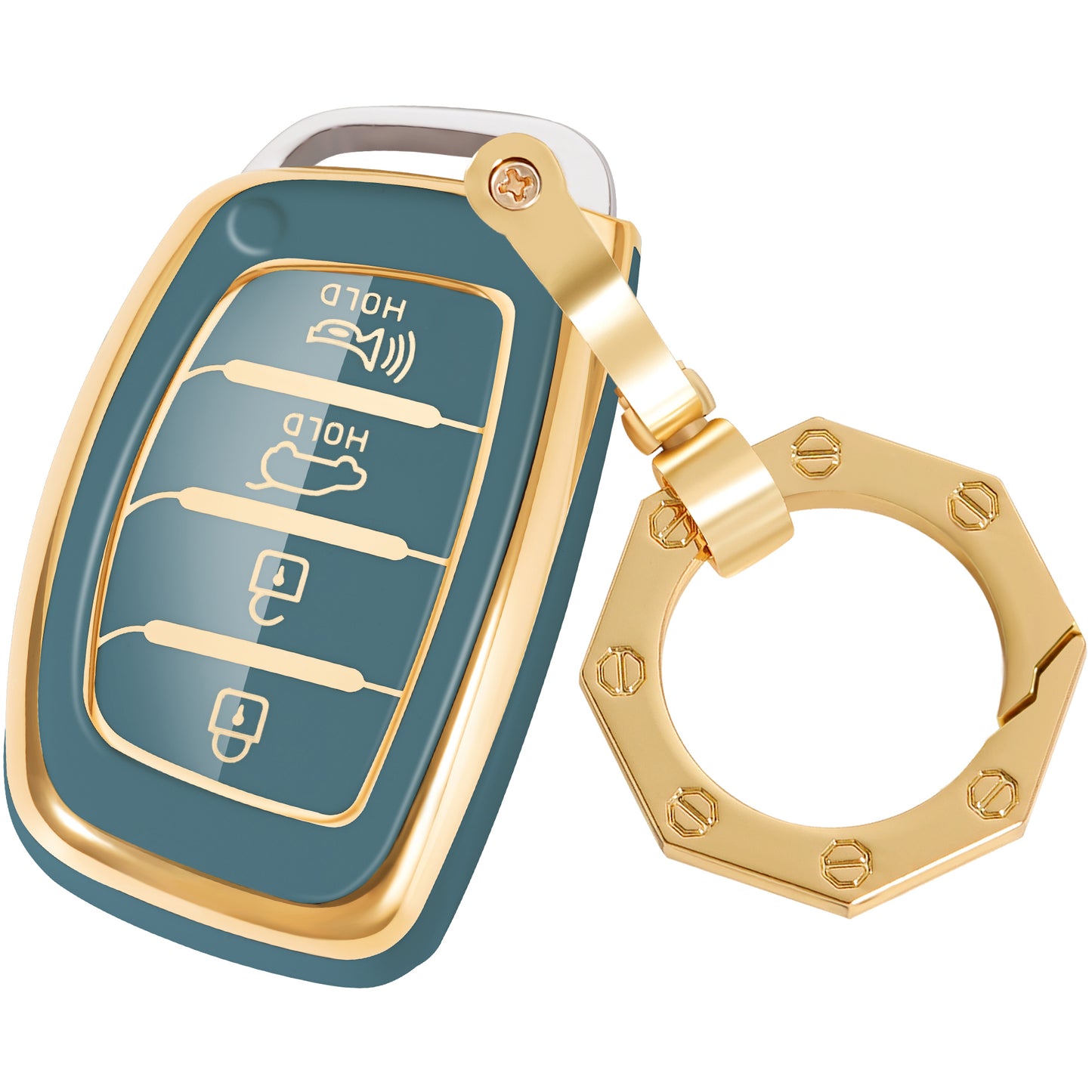 for Hyundai Key Fob Cover Car Key Case Shell with Gold Keychain fit Elantra Elantra GT Ioniq Sonata Tucson