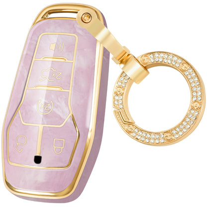 Key Fob Cover for Ford Mustang Edge Explorer F150 Mondeo, Fashion Key Shell with Diamond Gold Keychain