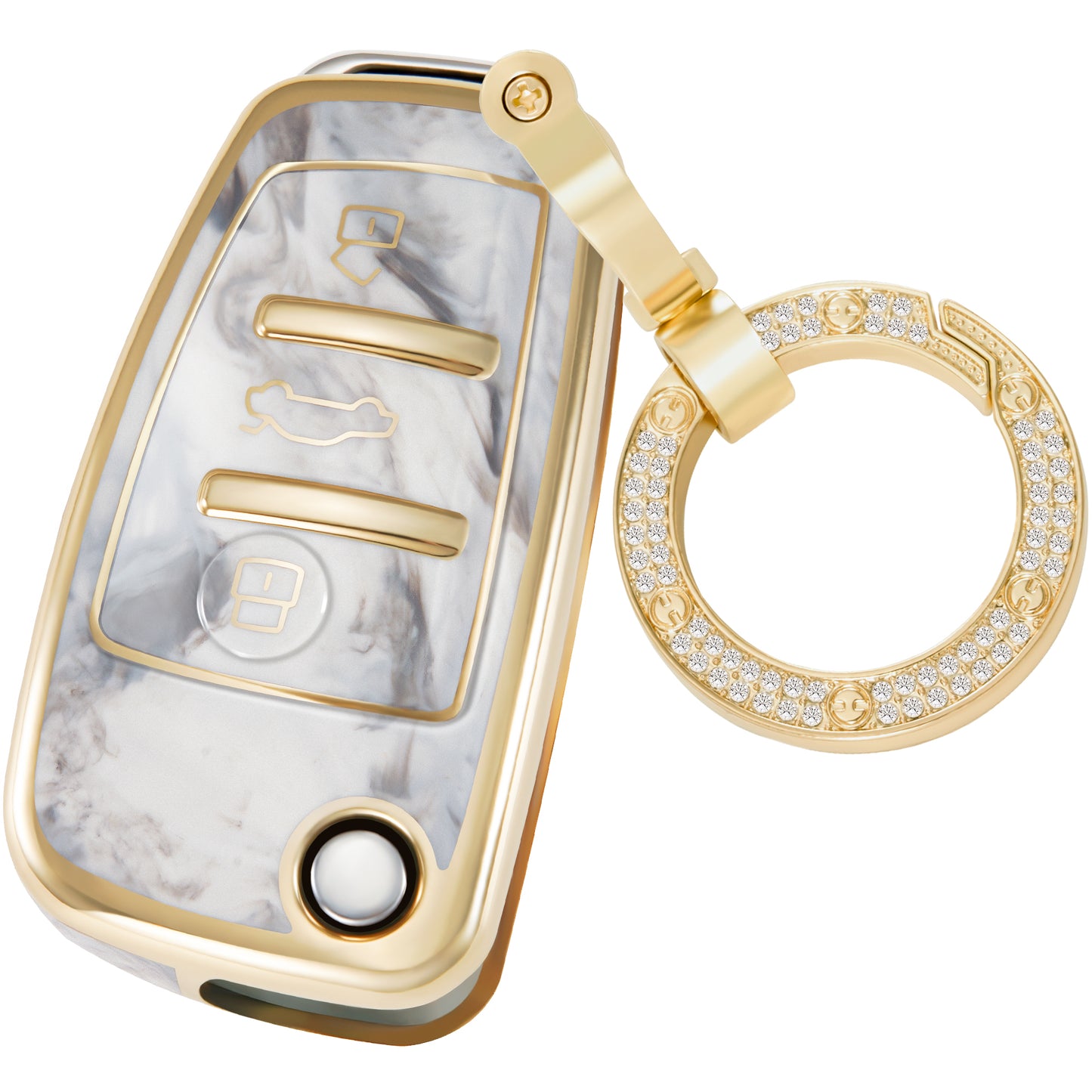 Key Fob Cover for Audi A3 A1 A6 Q2 Q3 Q7 TT TTS R8 S3 S6 RS3, Fashion Key Shell with Diamond Gold Keychain