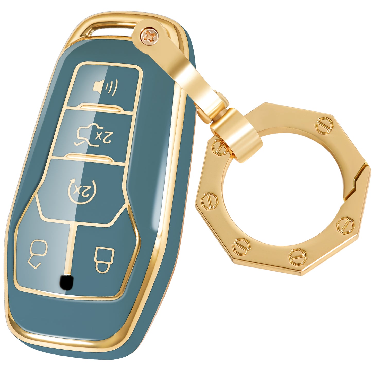 for Ford Key Fob Cover Car Key Case Shell with Gold Keychain fit Ford Explorer Edge Mustange Fusion