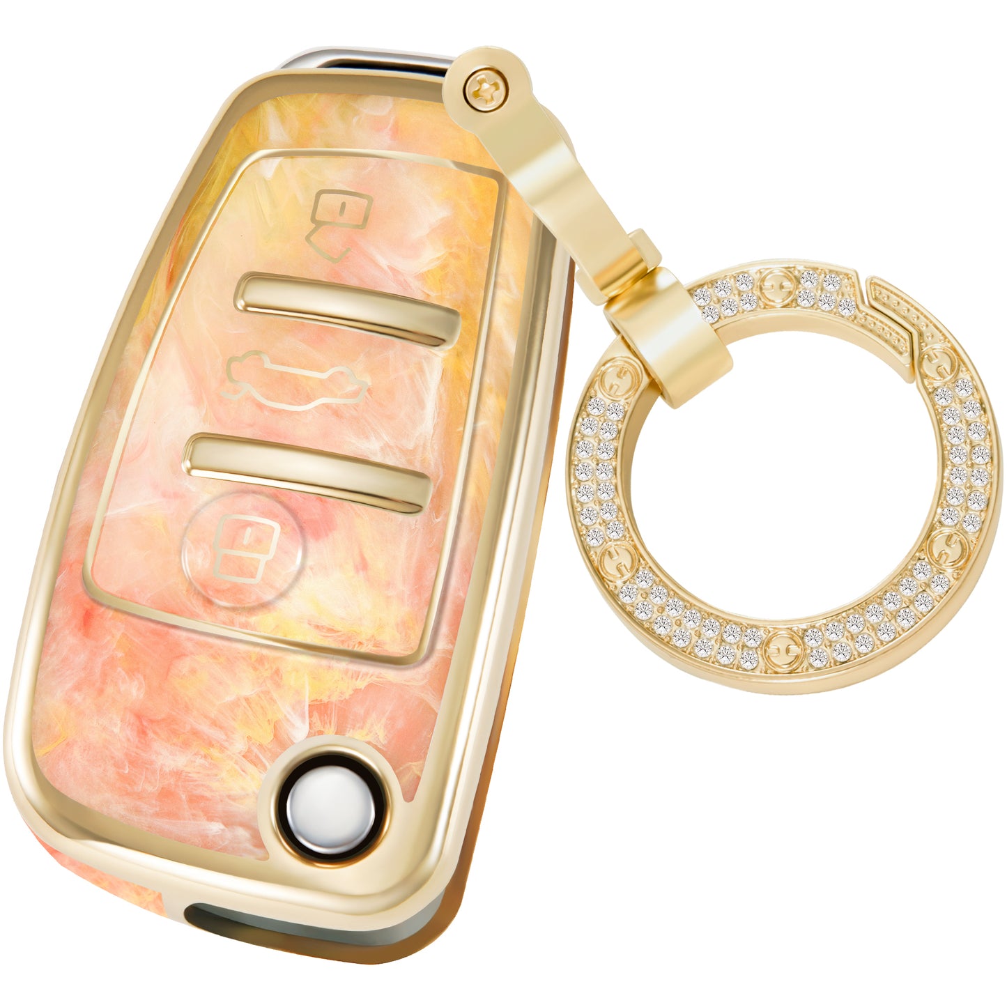 Key Fob Cover for Audi A3 A1 A6 Q2 Q3 Q7 TT TTS R8 S3 S6 RS3, Fashion Key Shell with Diamond Gold Keychain