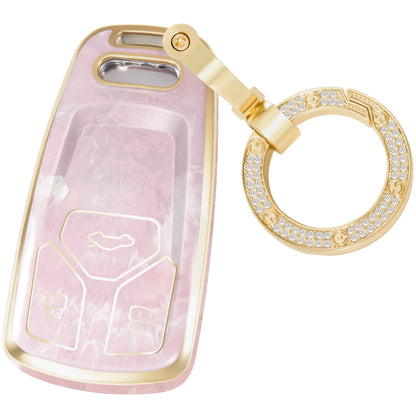 Key Fob Cover for Audi A4 S4 RS4 A5 F5 S5 RS5 A6 A7 A8 S8 Q2 Q5 SQ5 Q7 SQ7 TT TTS TTRS R8, Fashion Key Shell with Diamond Gold Keychain