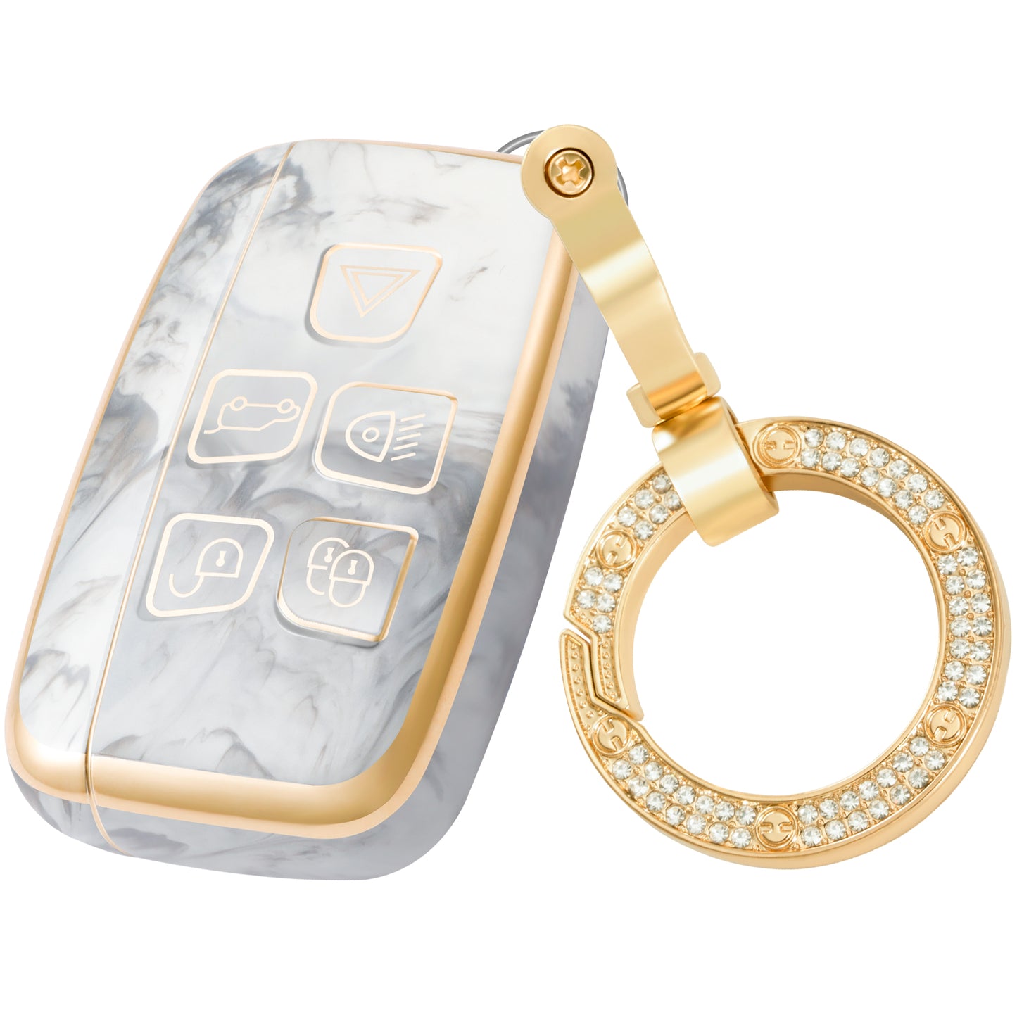 Key Fob Cover for Range Rover for Land Rover Sport and for Jaguar, Fashion Key Shell with Diamond Gold Keychain