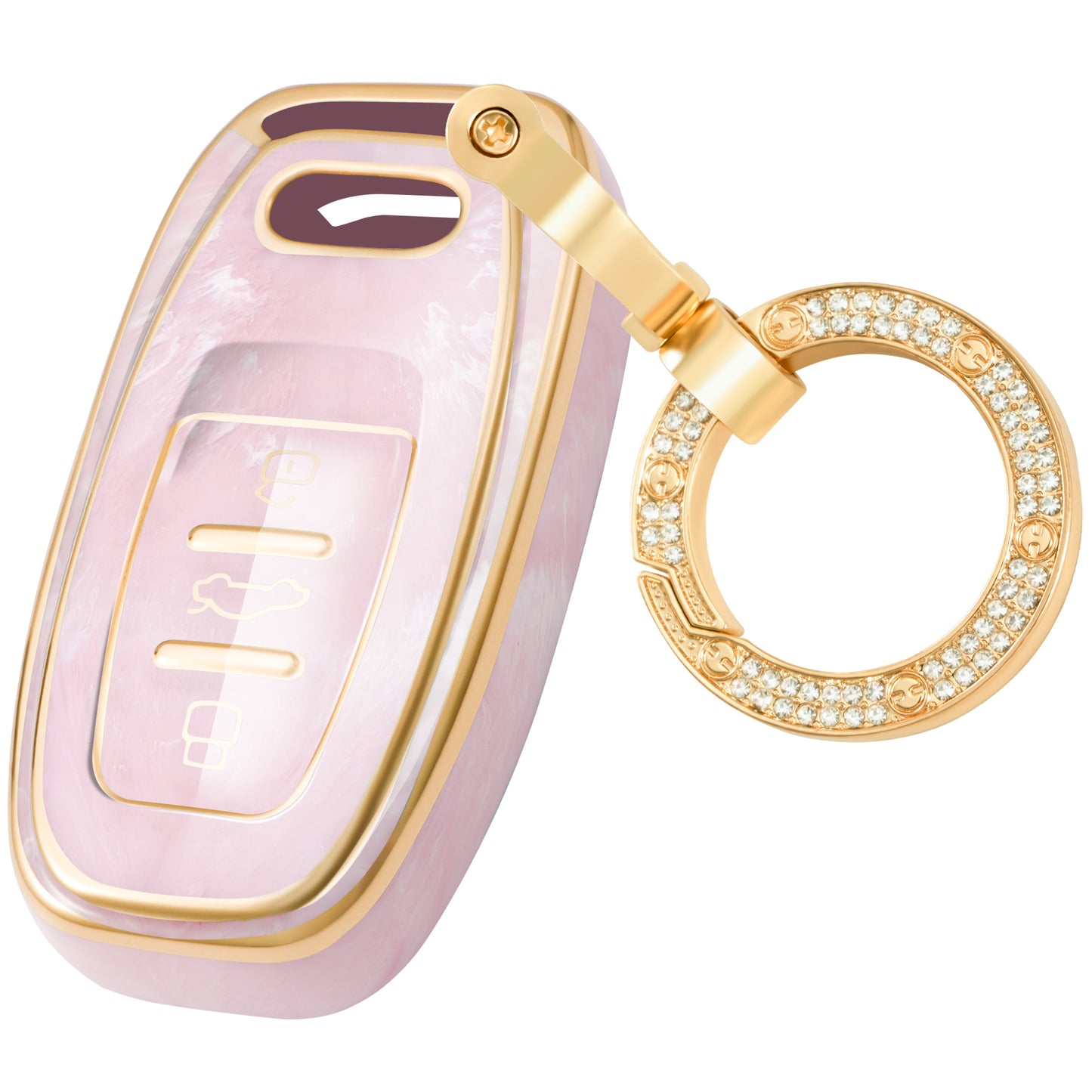 Key Fob Cover for Audi R8 Q5 Q7 S3 S4 S5 S6 S7 S8 SQ5 RS5 RS7 A4 A5 A6 A7 A8, Fashion Key Shell with Diamond Gold Keychain