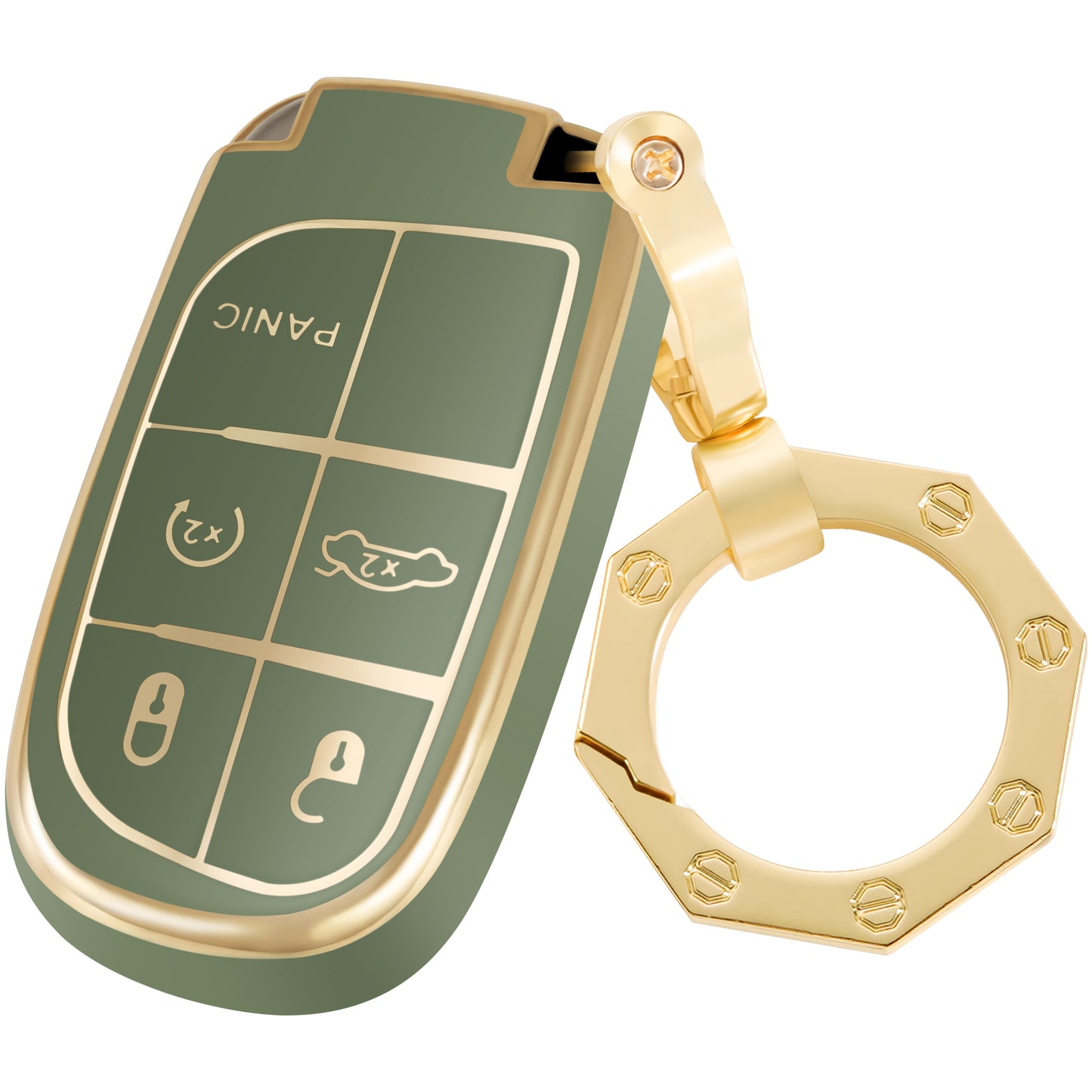 for Jeep and Dodge Key Fob Cover Car Key Case Shell with Gold Keychain fit Grand Cherokee Renegade Chrysler Durango