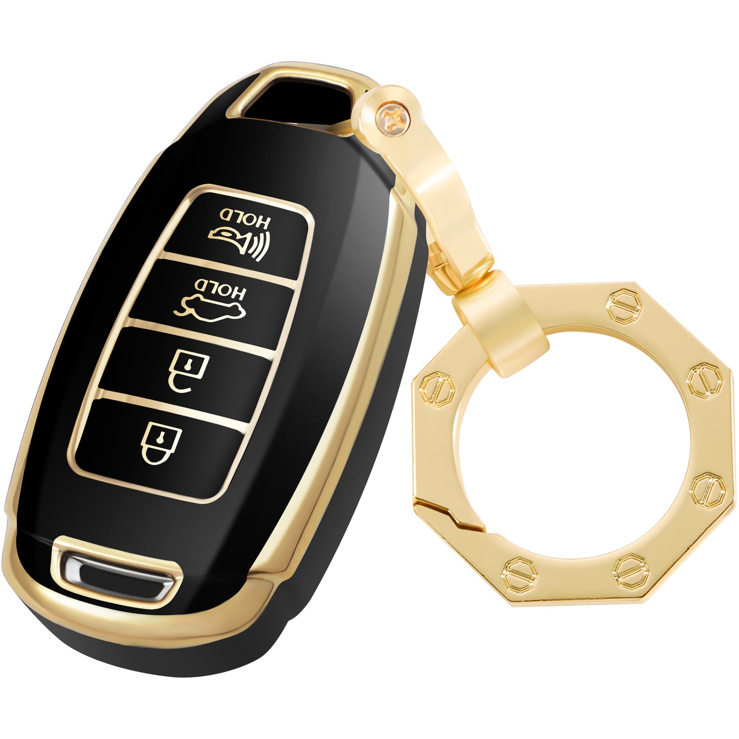 for Hyundai Key Shell, Key Fob Cover Case with Gold Keychain fit Hyundai Fe Palisade Kona Elantra GT Veloster Silicone