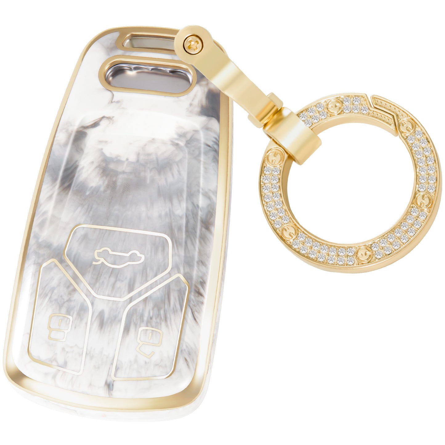 Key Fob Cover for Audi A4 S4 RS4 A5 F5 S5 RS5 A6 A7 A8 S8 Q2 Q5 SQ5 Q7 SQ7 TT TTS TTRS R8, Fashion Key Shell with Diamond Gold Keychain