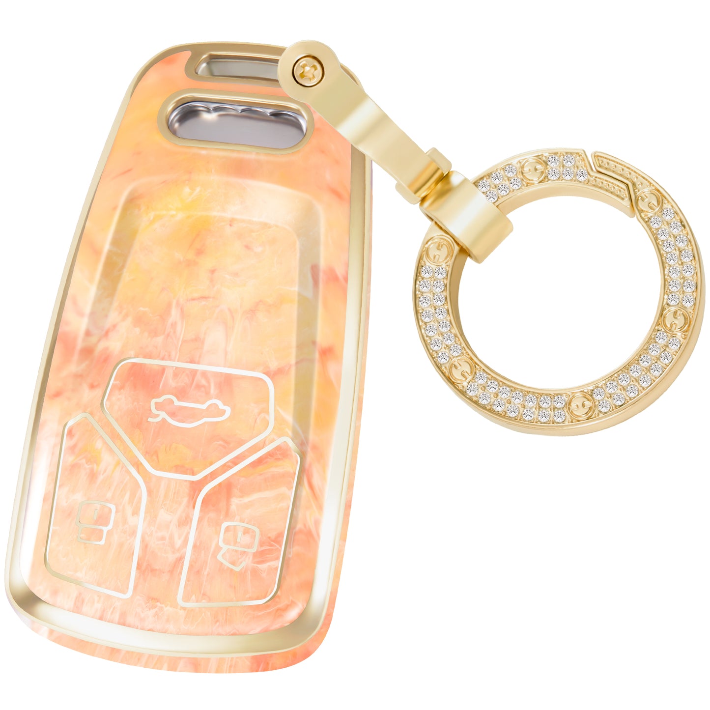 Key Fob Cover for Audi A4 S4 RS4 A5 F5 S5 RS5 A6 A7 A8 S8 Q2 Q5 SQ5 Q7 SQ7 TT TTS TTRS R8, Fashion Key Shell with Diamond Gold Keychain