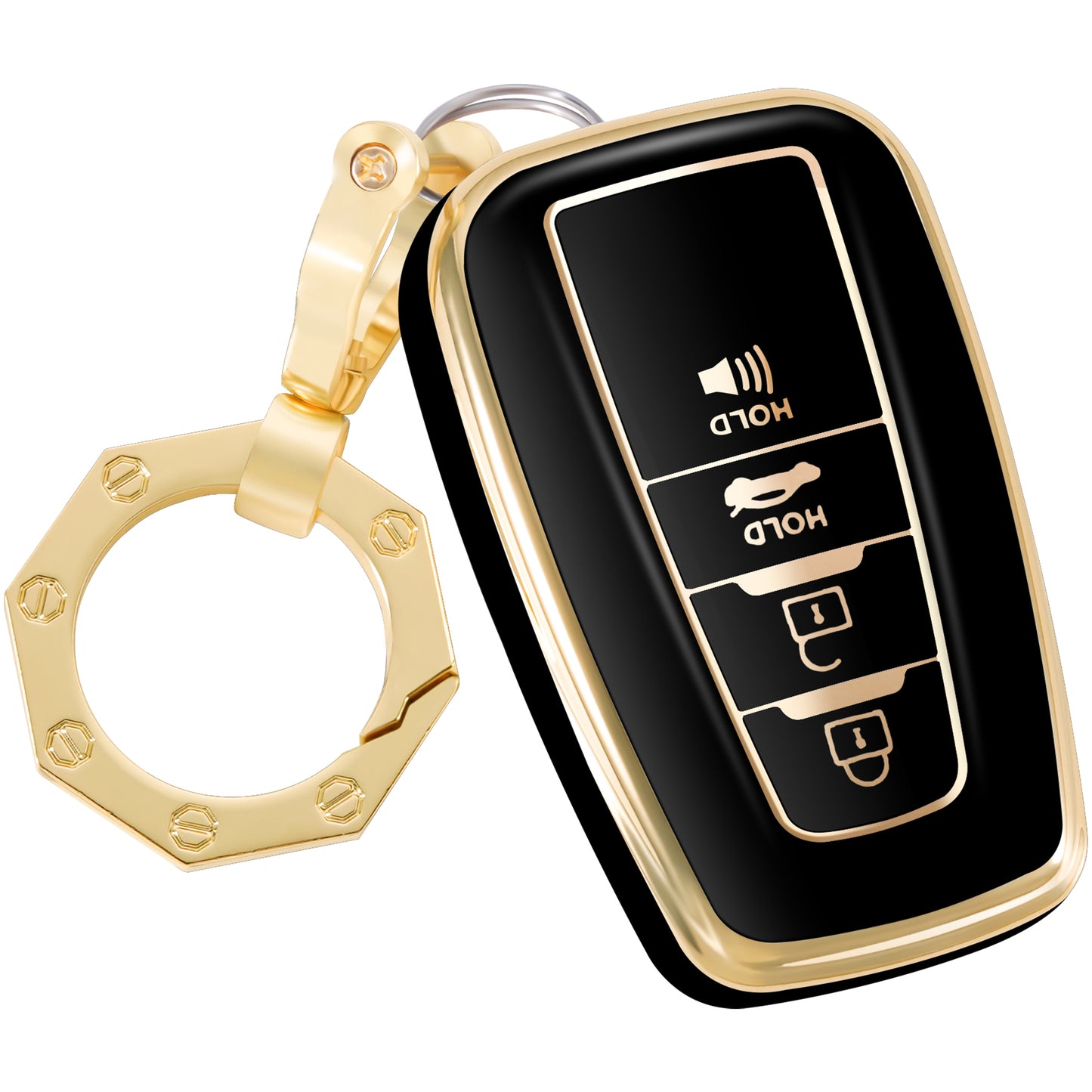 for Toyota Key Fob Cover Car Key Case Shell with Gold Keychain fit Highlander RAV 4 Camry C-HR Corolla Avalon Prius GT 86