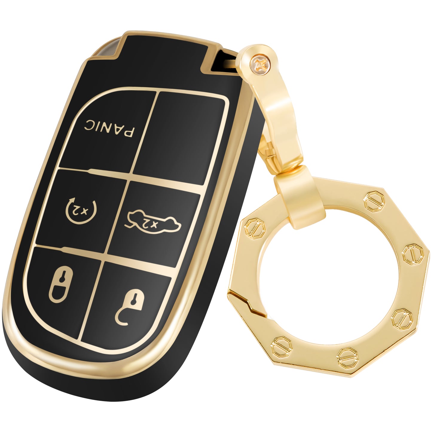 for Jeep and Dodge Key Fob Cover Car Key Case Shell with Gold Keychain fit Grand Cherokee Renegade Chrysler Durango