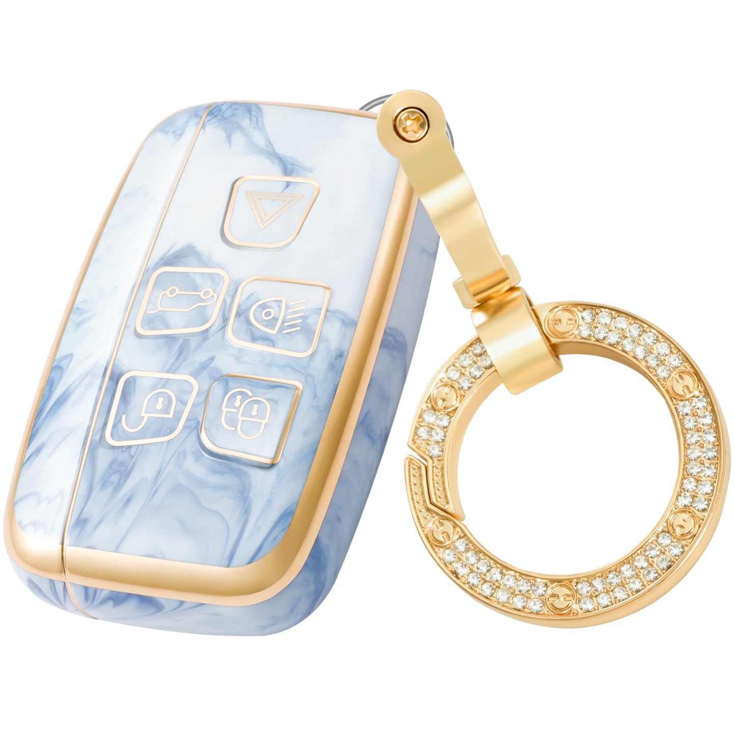 Key Fob Cover for Range Rover for Land Rover Sport and for Jaguar, Fashion Key Shell with Diamond Gold Keychain