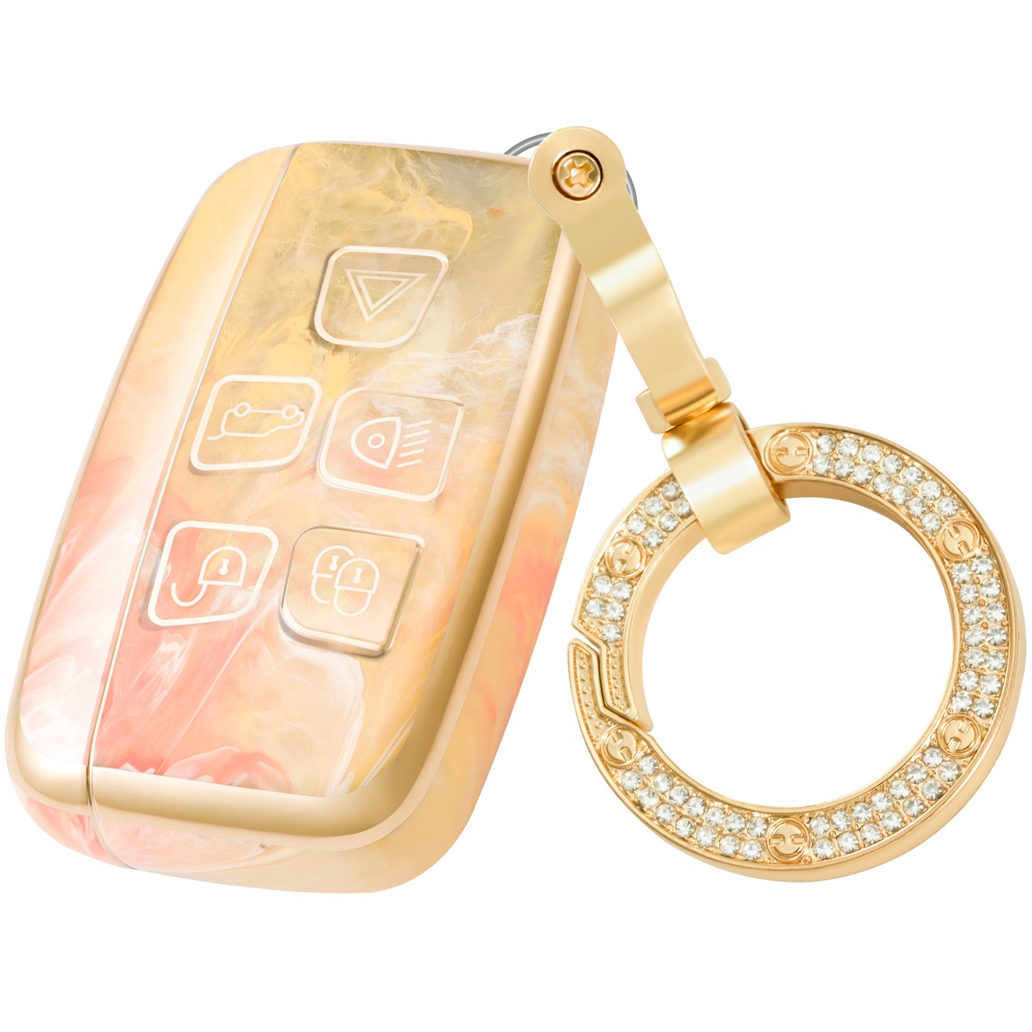 Key Fob Cover for Range Rover for Land Rover Sport and for Jaguar, Fashion Key Shell with Diamond Gold Keychain