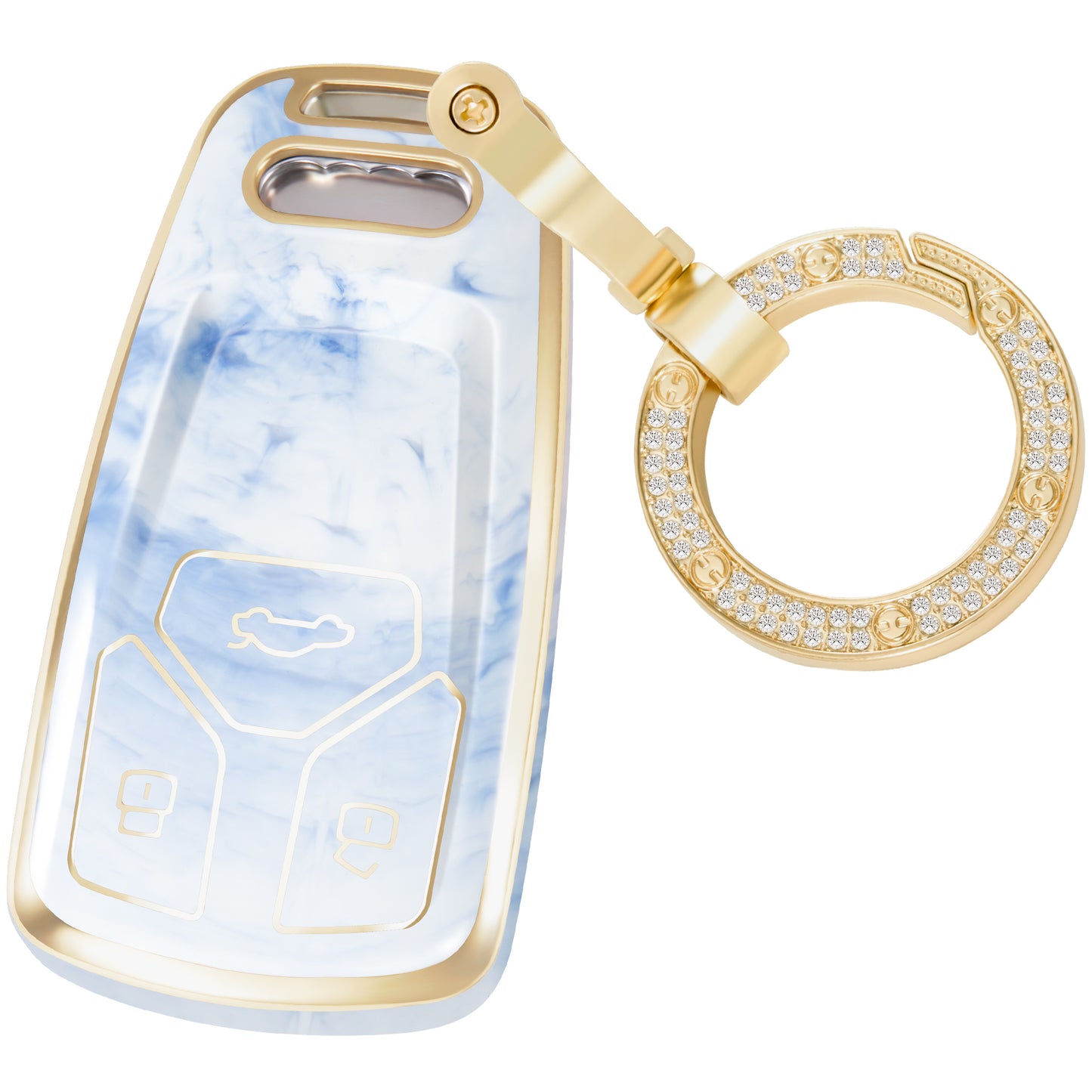 Key Fob Cover for Audi A4 S4 RS4 A5 F5 S5 RS5 A6 A7 A8 S8 Q2 Q5 SQ5 Q7 SQ7 TT TTS TTRS R8, Fashion Key Shell with Diamond Gold Keychain