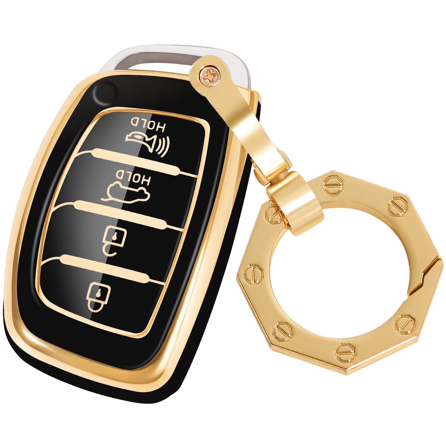 for Hyundai Key Fob Cover Car Key Case Shell with Gold Keychain fit Elantra Elantra GT Ioniq Sonata Tucson