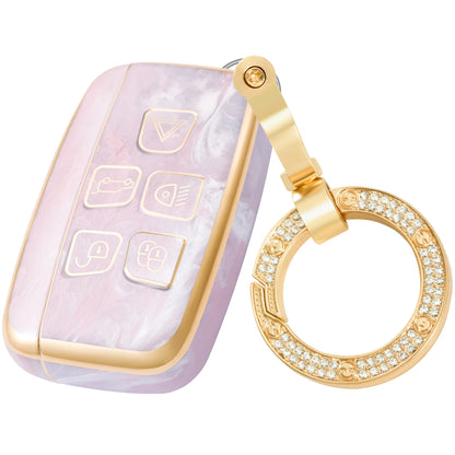 Key Fob Cover for Range Rover for Land Rover Sport and for Jaguar, Fashion Key Shell with Diamond Gold Keychain