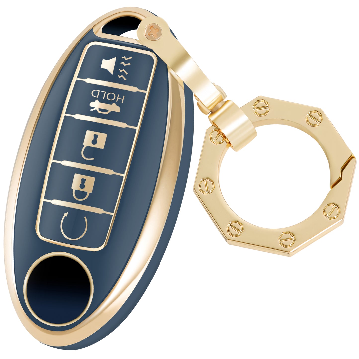 for Nissan Key Fob Cover Car Key Case Shell with  Gold Keychain Compatible with Nissan Altima Maxima Murano Rogue Sentra 370z Pathfinder