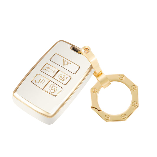 Key Fob Cover Car Key Case Shell with Gold KeyChain fit Land Rover Vogue Range Discovery Rover Sport