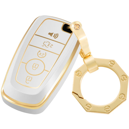 for Ford Key Fob Cover Car Key Case Shell with Gold Keychain fit Ford Fusion F150 F250 F350 F450 F550 Edge Explorer