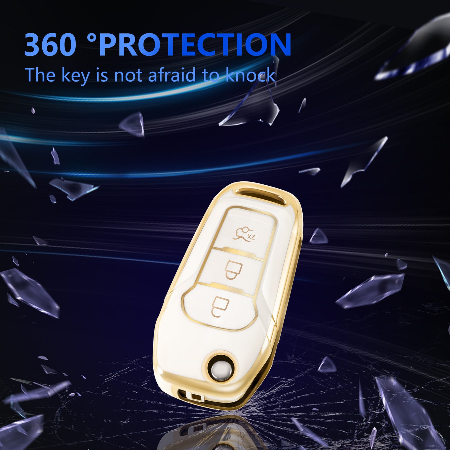 For Ford Key Fob Cover Case Shell with Gold Key chain fit Ford F150 F250 Focus Escort Fusion Ranger