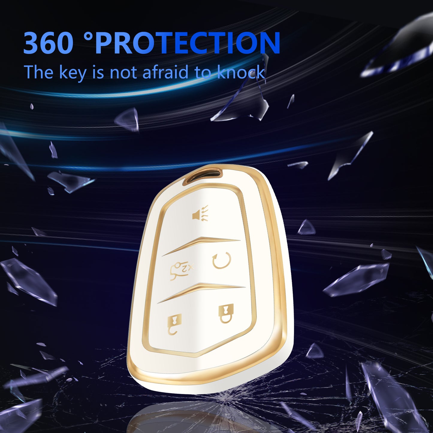 for Cadillac Key Fob Cover Car Key Case Shell with Keychain fit 2015-2019 Cadillac Escalade CTS SRX XT5 ATS STS CT6